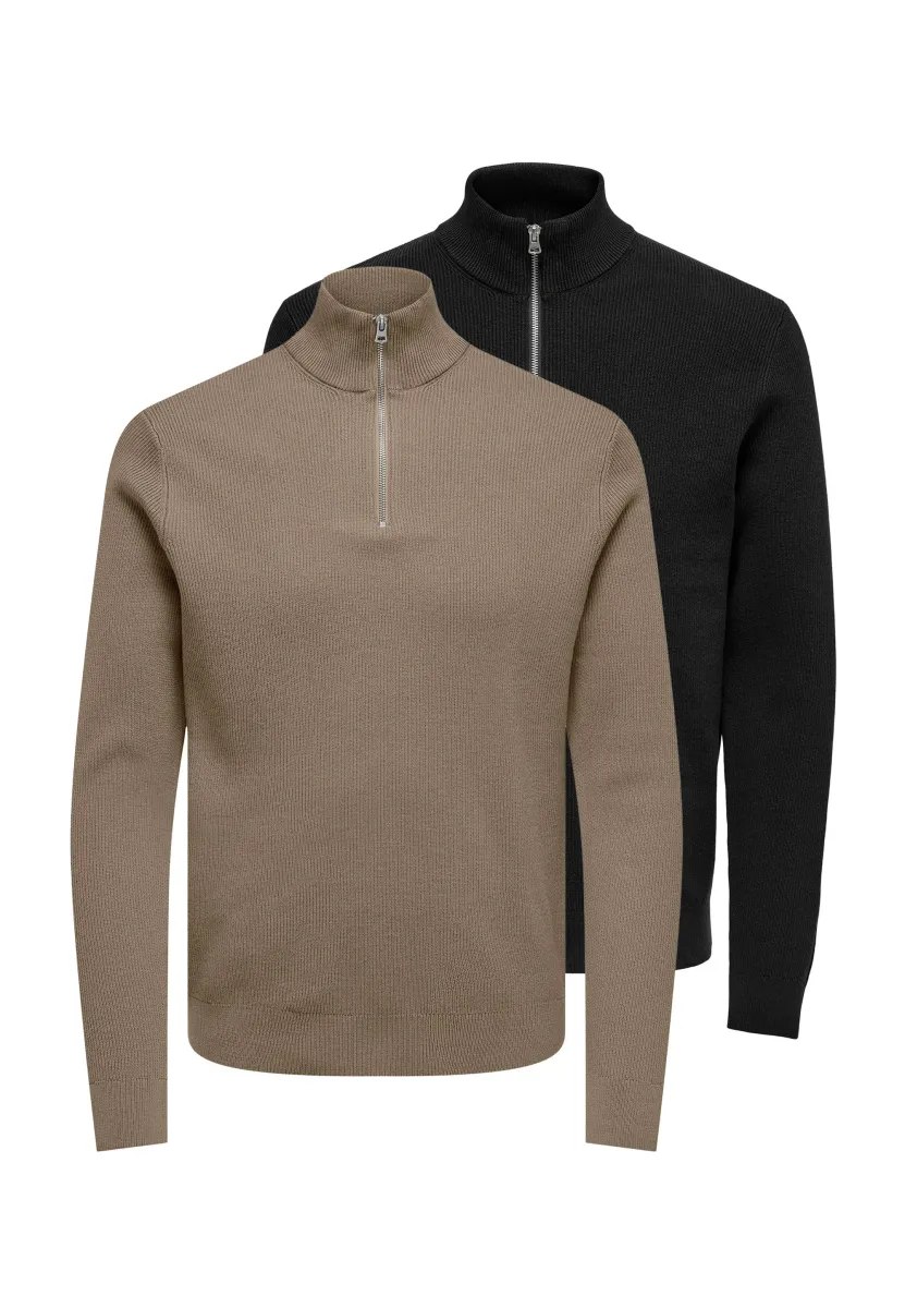 2ER PACK   - Strickpullover - schwarz   hellbraun