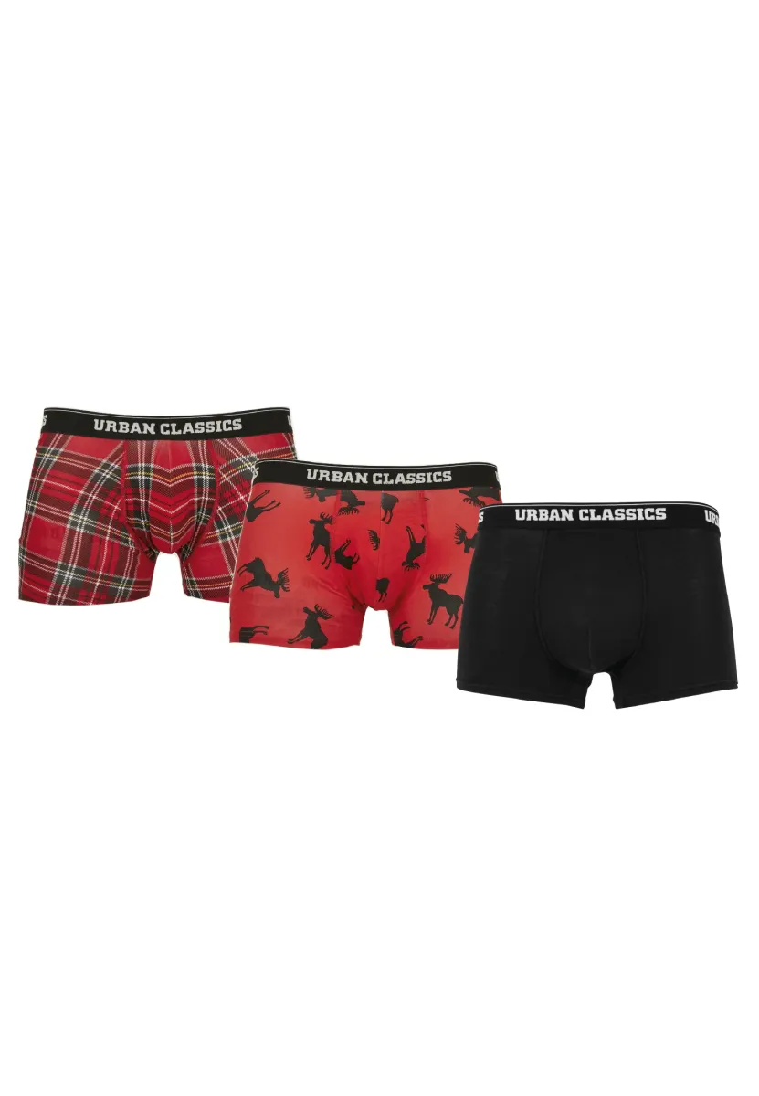 3 PACK - Boxer Briefs - red plaid aop+moose aop+blk