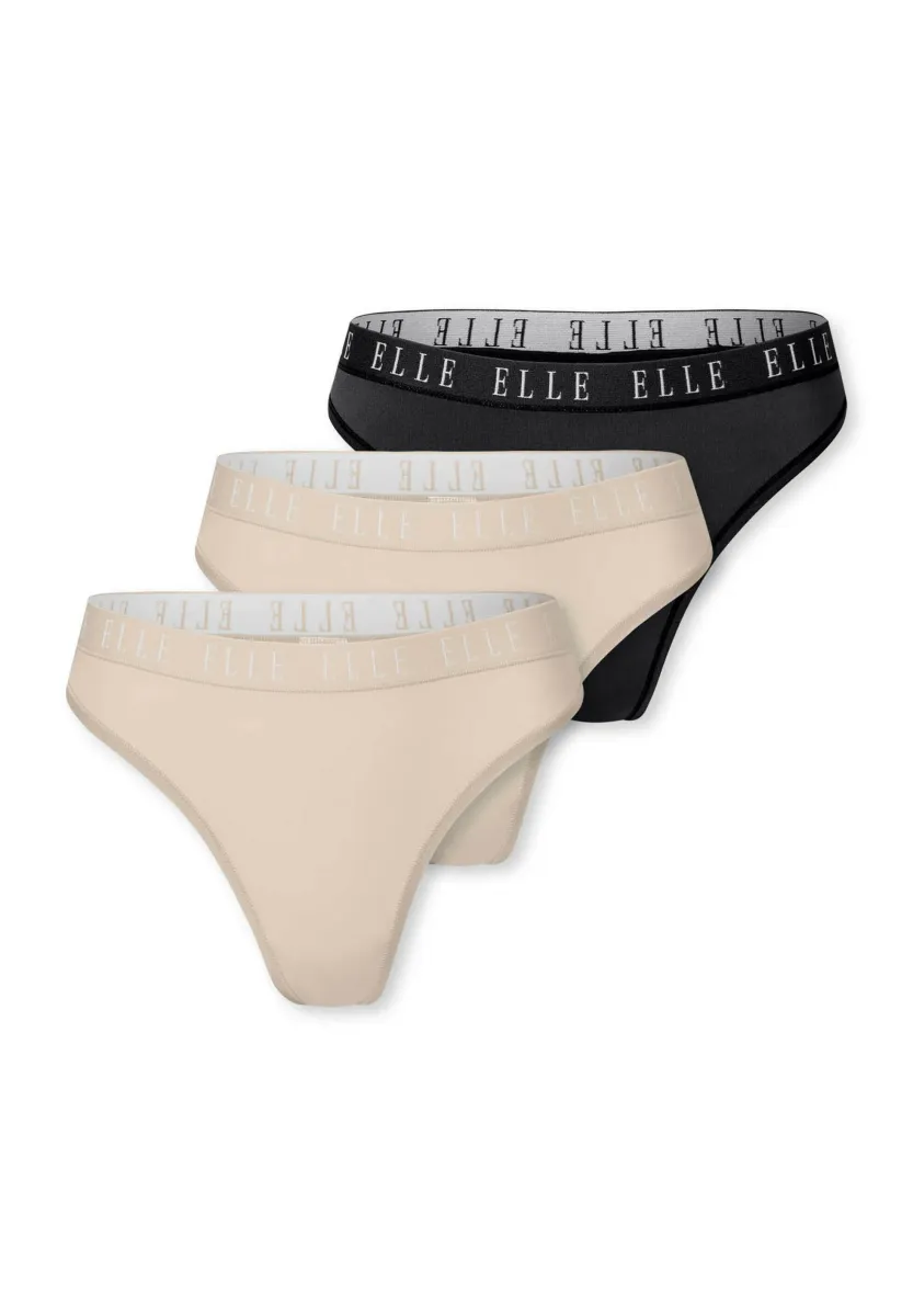 3-PACK - ELLE LOGO - String - black beige beige