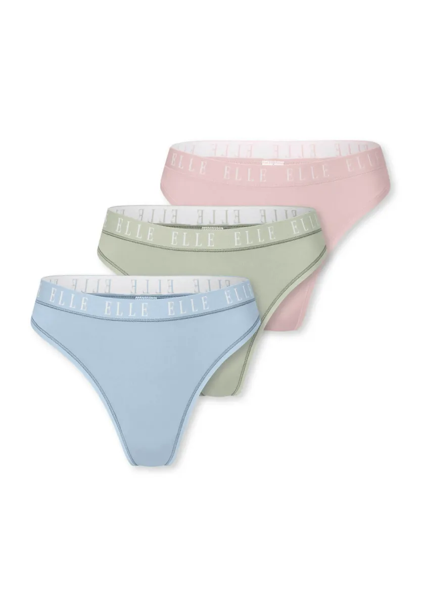 3-PACK - ELLE LOGO - String - rose light green light blue