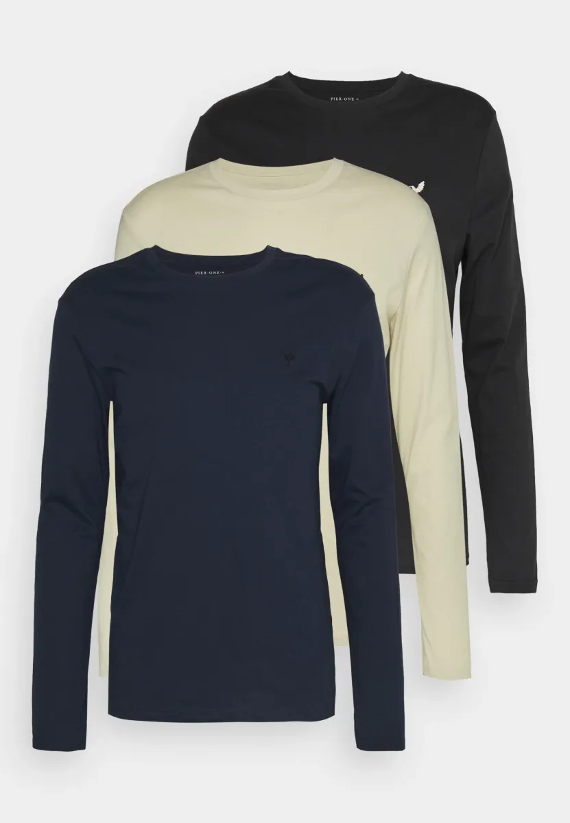 3 PACK - Langarmshirt - black/dark blue/stone