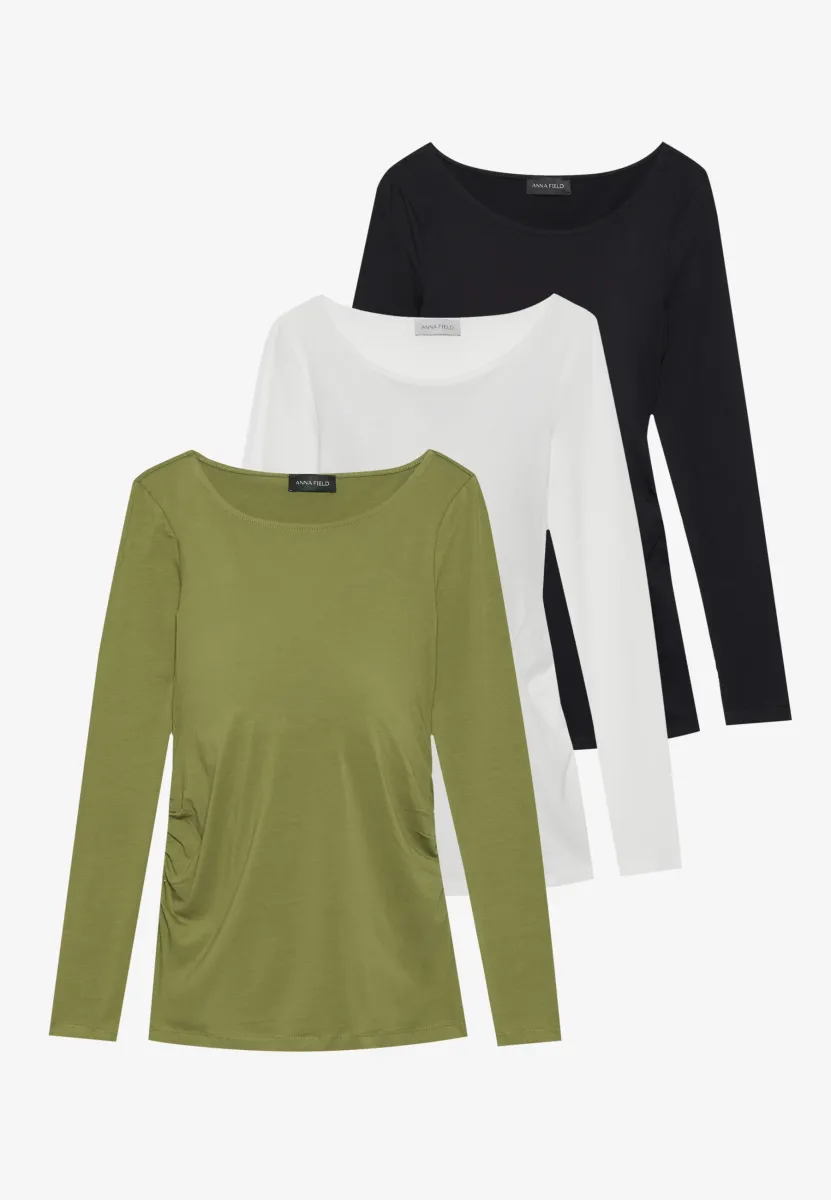 3 PACK - Langarmshirt - black/olive branch/egret