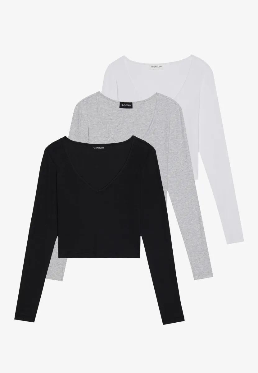 3 PACK - Langarmshirt - black/white/grey