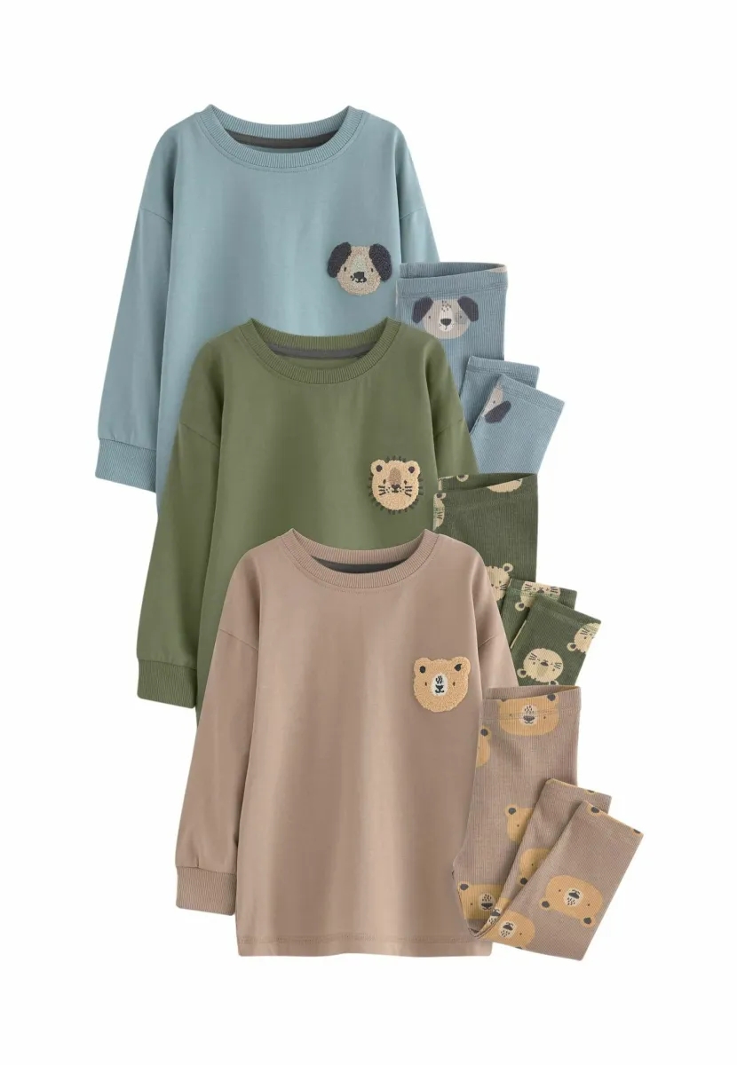 3 PACK - REGULAR FIT SET - Nachtwäsche Set - blue brown khaki green animal