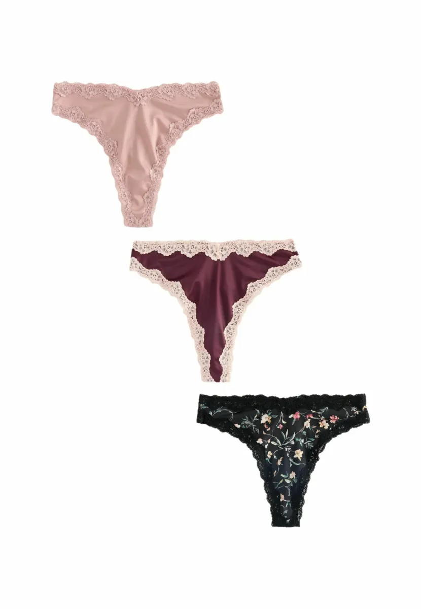 3 PACK - String - pink berry  black floral