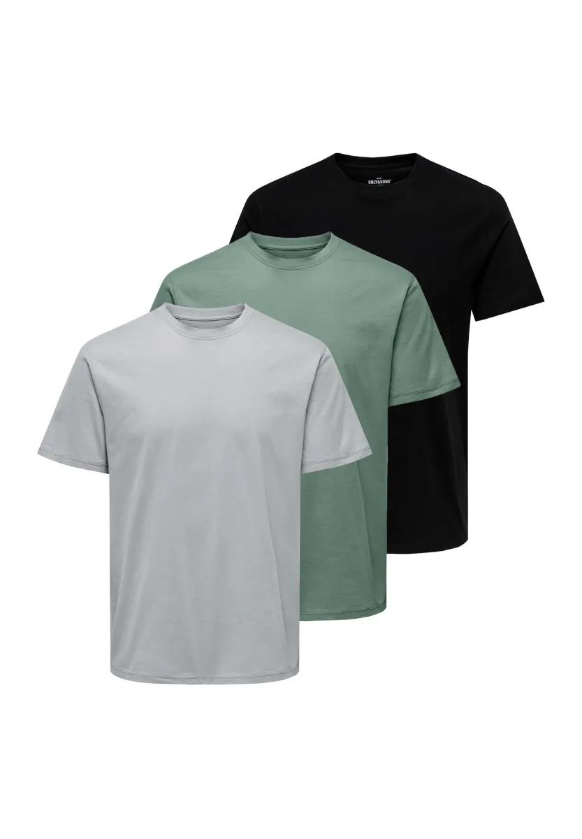 3 PACK - T-Shirt basic - dunkelgrün grau schwarz