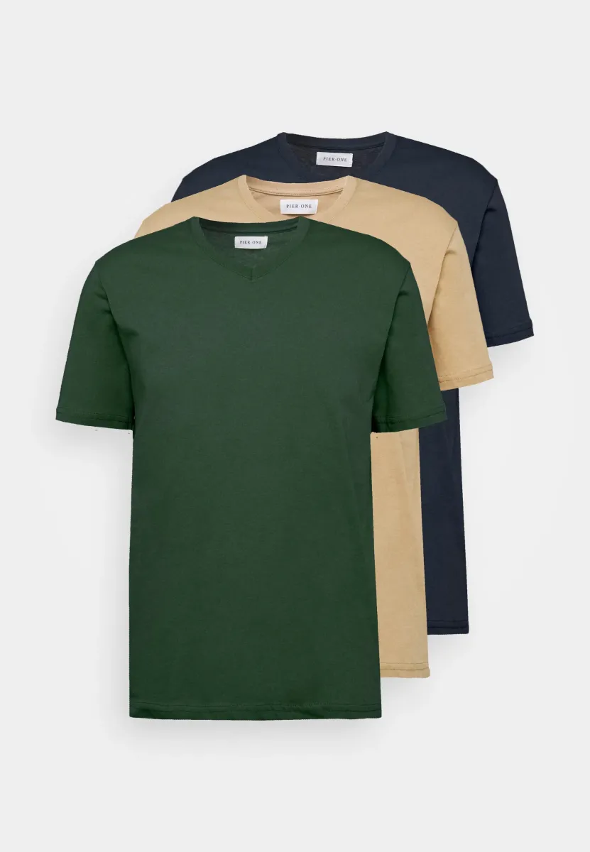3 PACK - T-Shirt basic - khaki/tan/dark blue