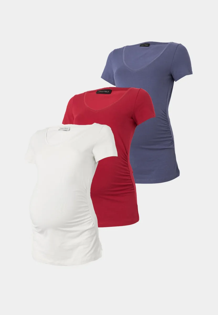 3 PACK - T-Shirt print - egret/rio red/rown blue