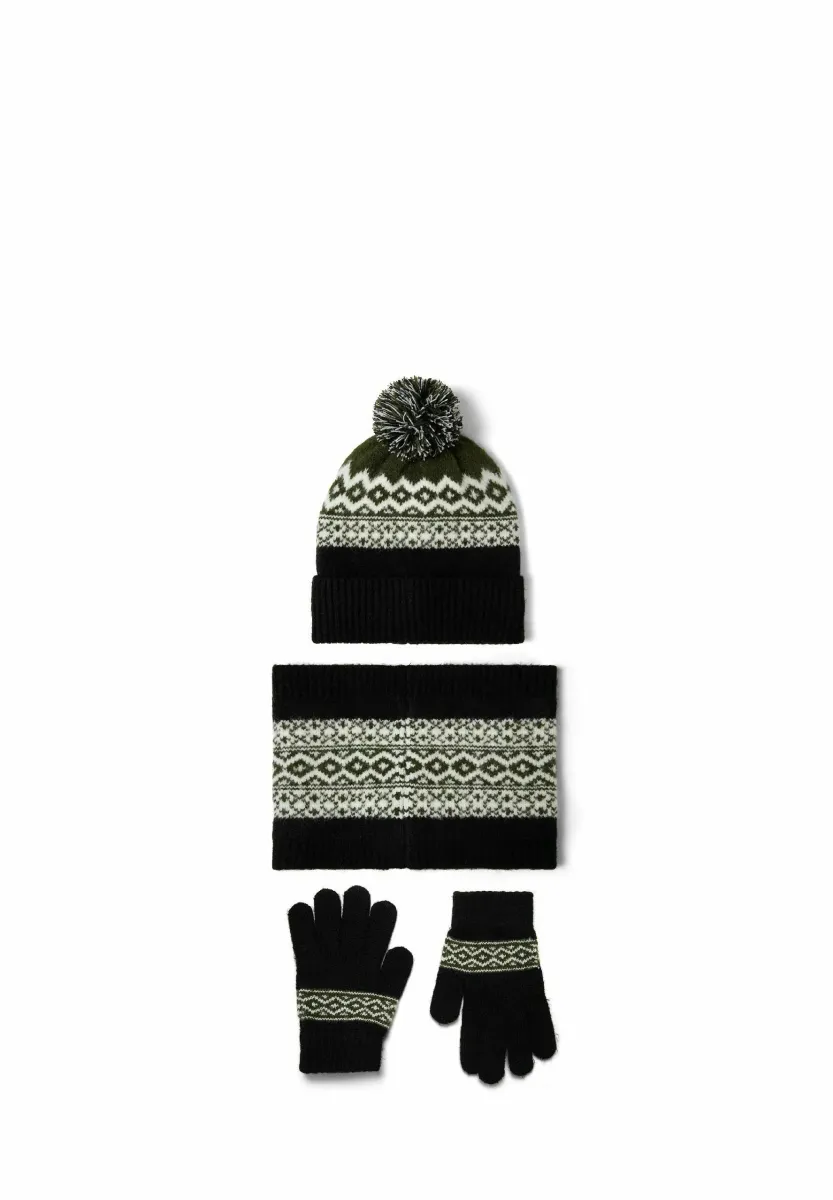3 PIECES FAIR ISLE WINTER SET - Fingerhandschuh - black