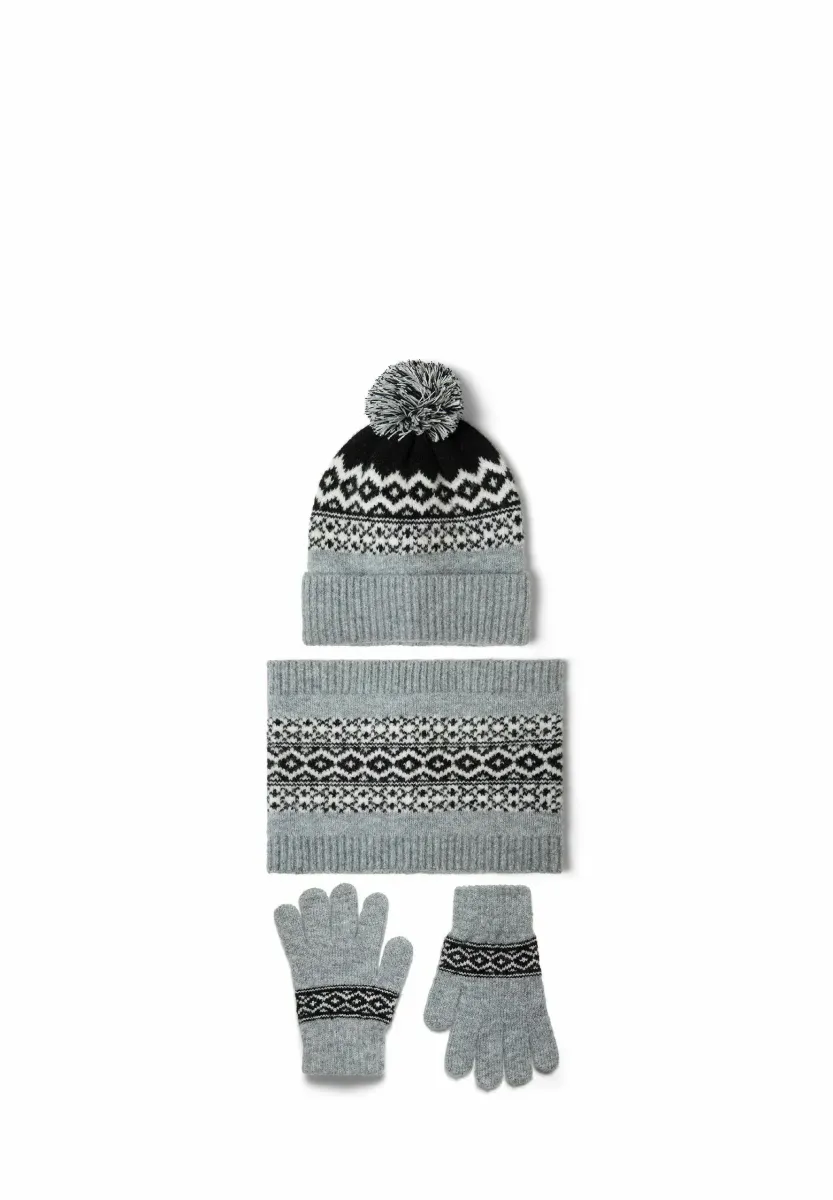 3 PIECES FAIR ISLE WINTER SET - Fingerhandschuh - grey