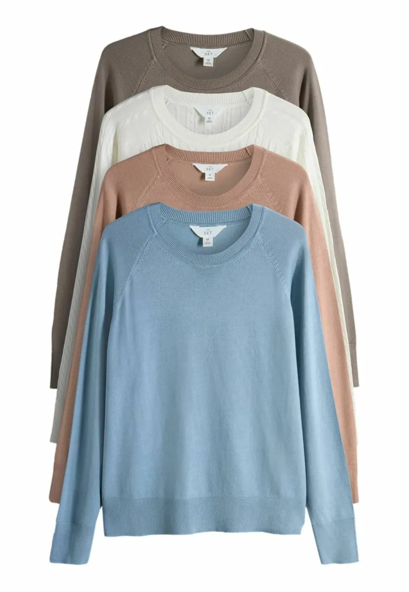 4 PACK - Strickpullover - blue/tan/neutral cream cable