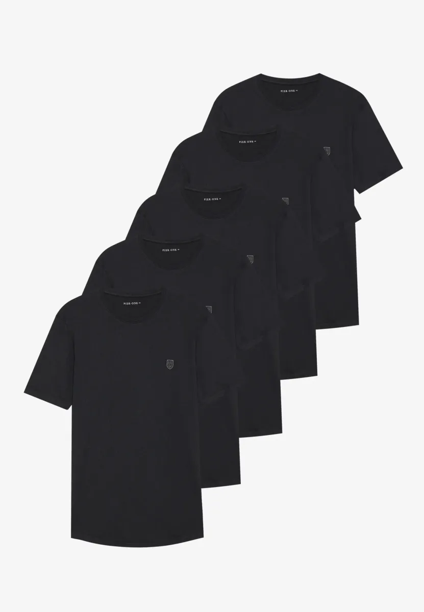 5 PACK BASIC CURVED HEM - T-Shirt basic - true black