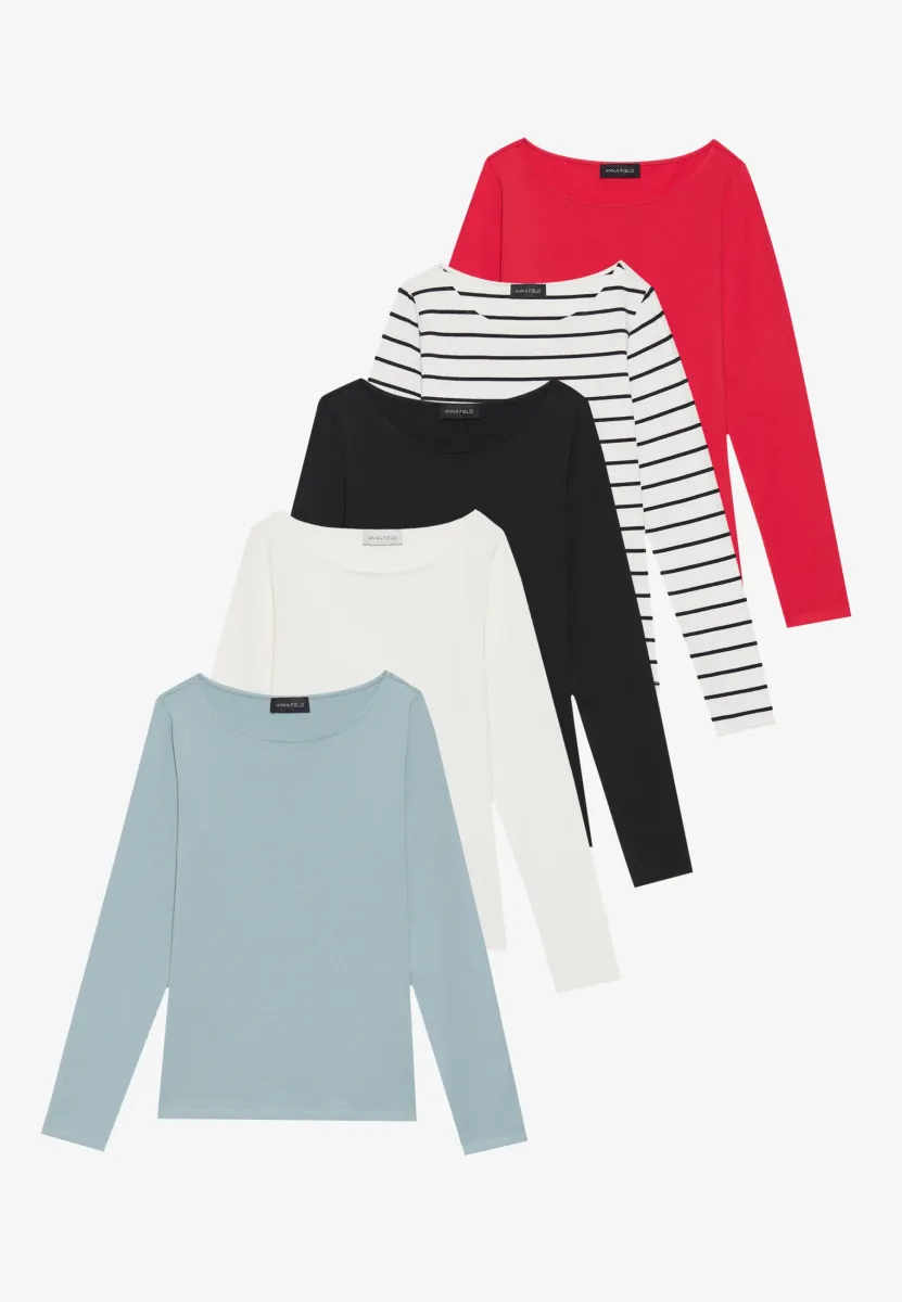 5 PACK - Langarmshirt - black/barbados cherry/arona/ stripes/wispy clouds