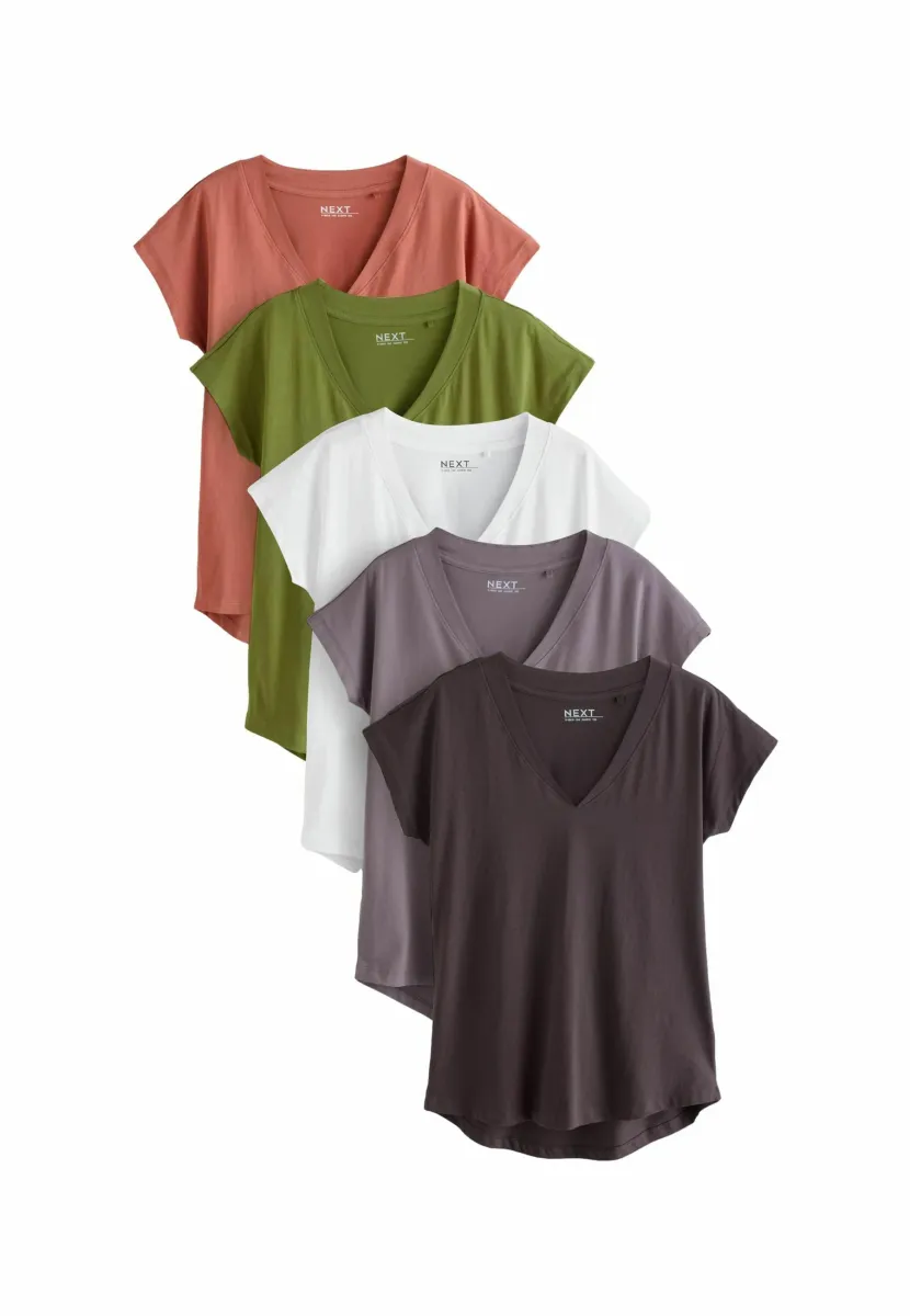 5 PACK - T-Shirt print - white grey khaki rust brown