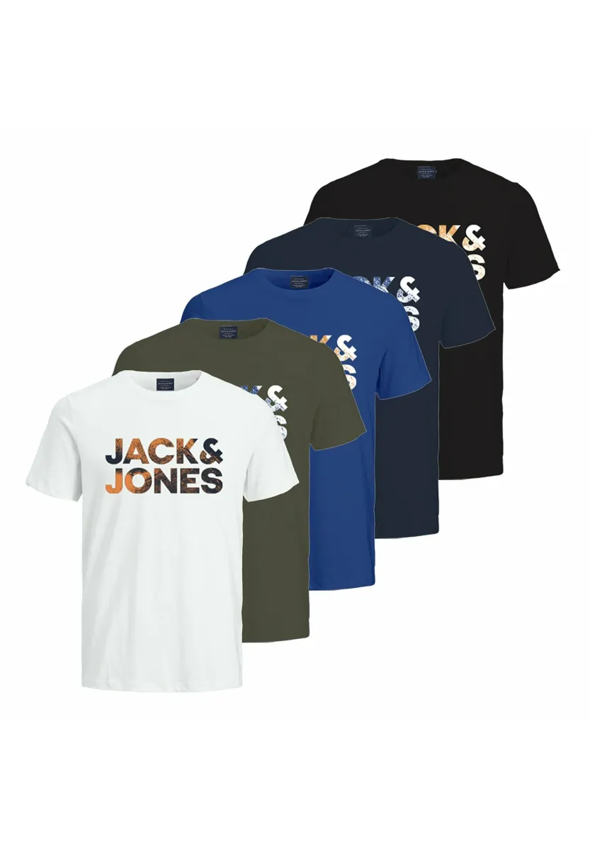 5ER PACK - JCODISTRESSED KURZARM - T-Shirt print - weiß blau schwarz