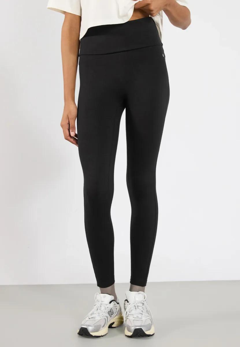 7/8 LENGTH HIGH RISE LEGGINGS WITH FOLDED WAISTBAND
 - Tights - black