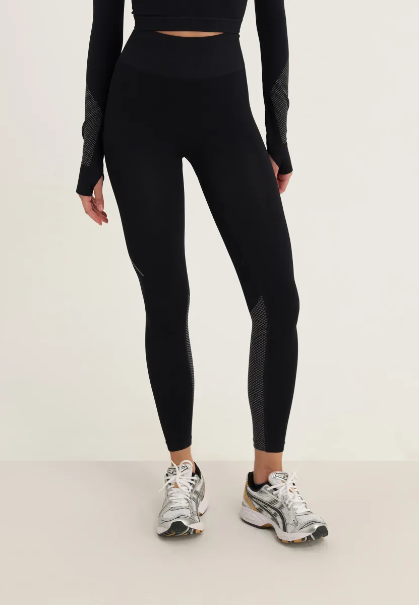 7/8 LENGTH HIGH RISE SEAMLESS LEGGINGS WITH CONTRAST PANEL - Tights - black