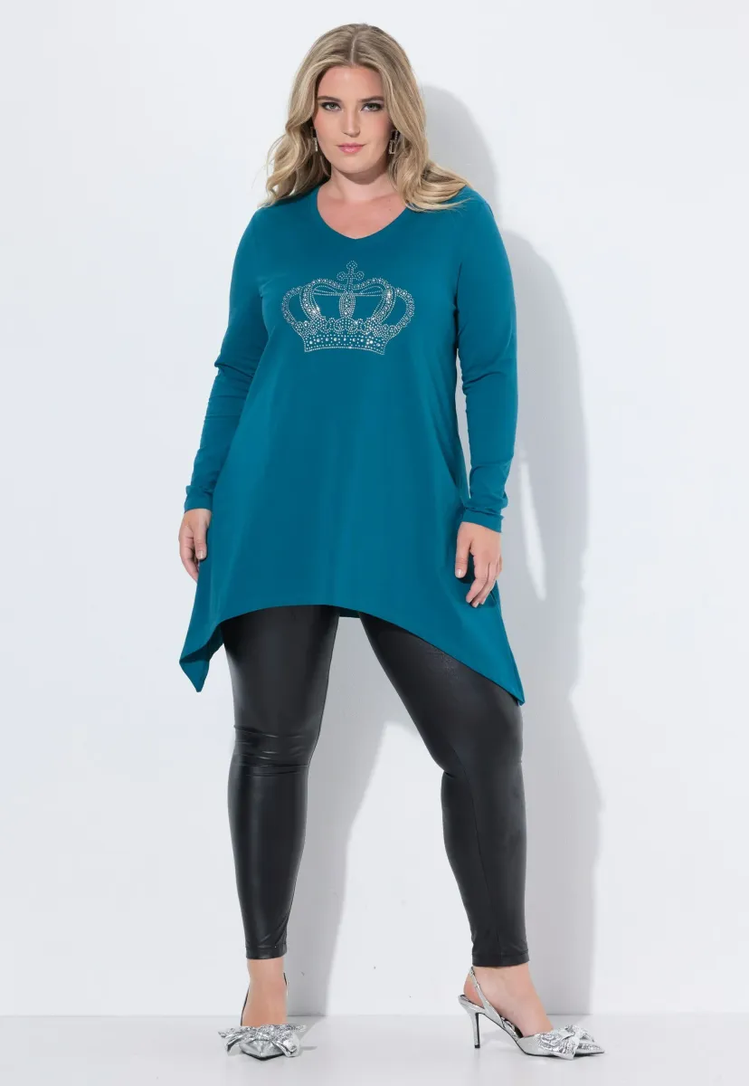 A-LINIE GLITZERSTEINCHEN-KRONE  ZIPFELSAUM - Langarmshirt - dark petrol