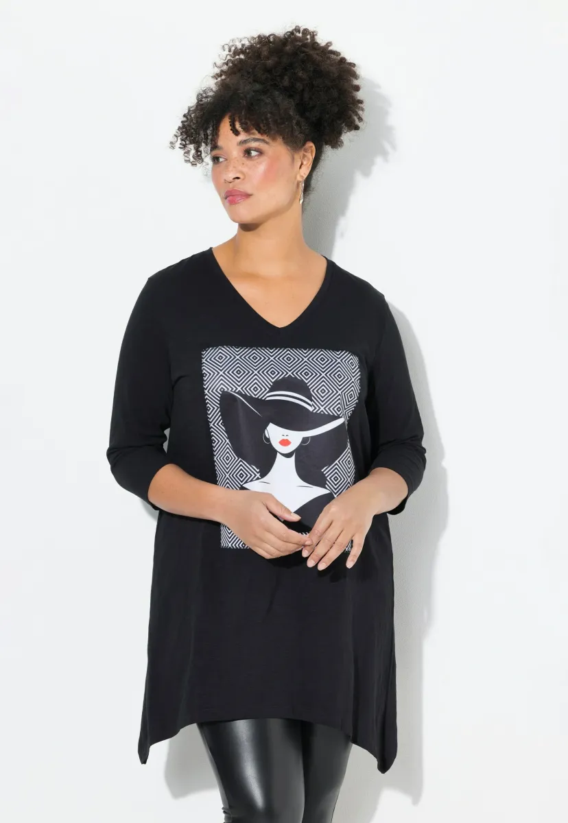 A-LINIE MODEL-MOTIV ZIPFELSAUM - Langarmshirt - black