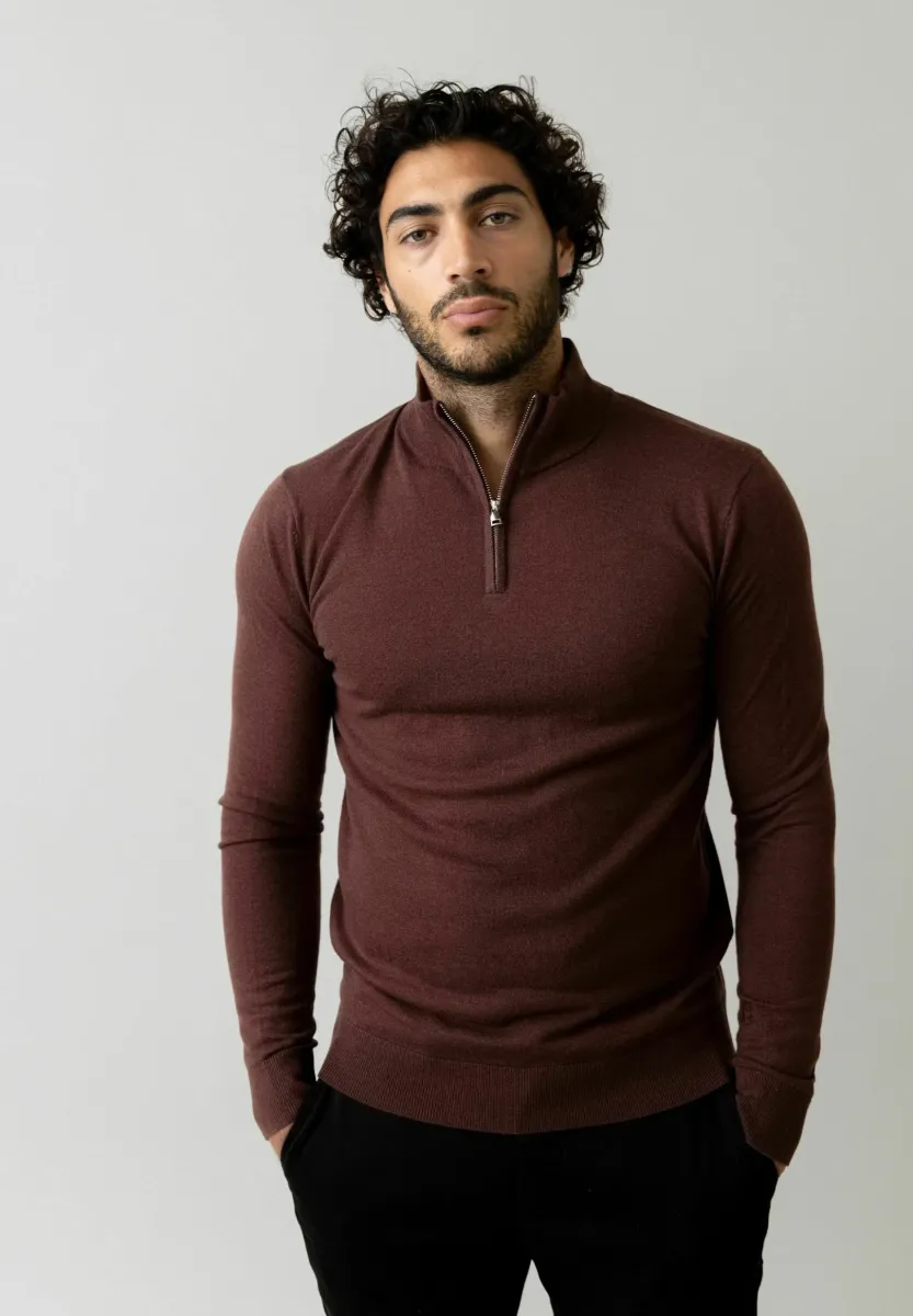 ADAM SOFT ZIP TURTLE NECK - Strickpullover - bitter chocolate