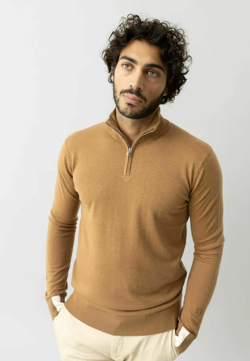 ADAM ZIP TURTLE NECK - Strickpullover - toasted coconut