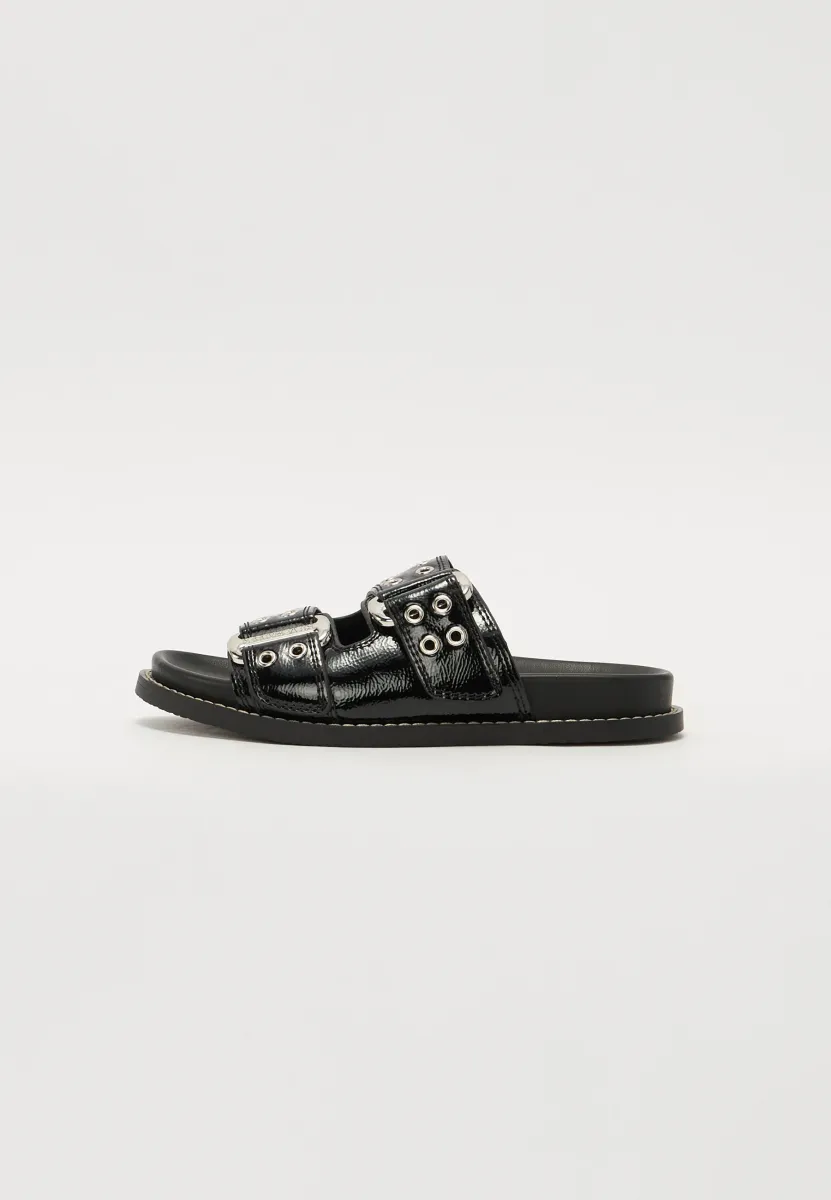 AGENT - Pantolette flach - black crinkle patent