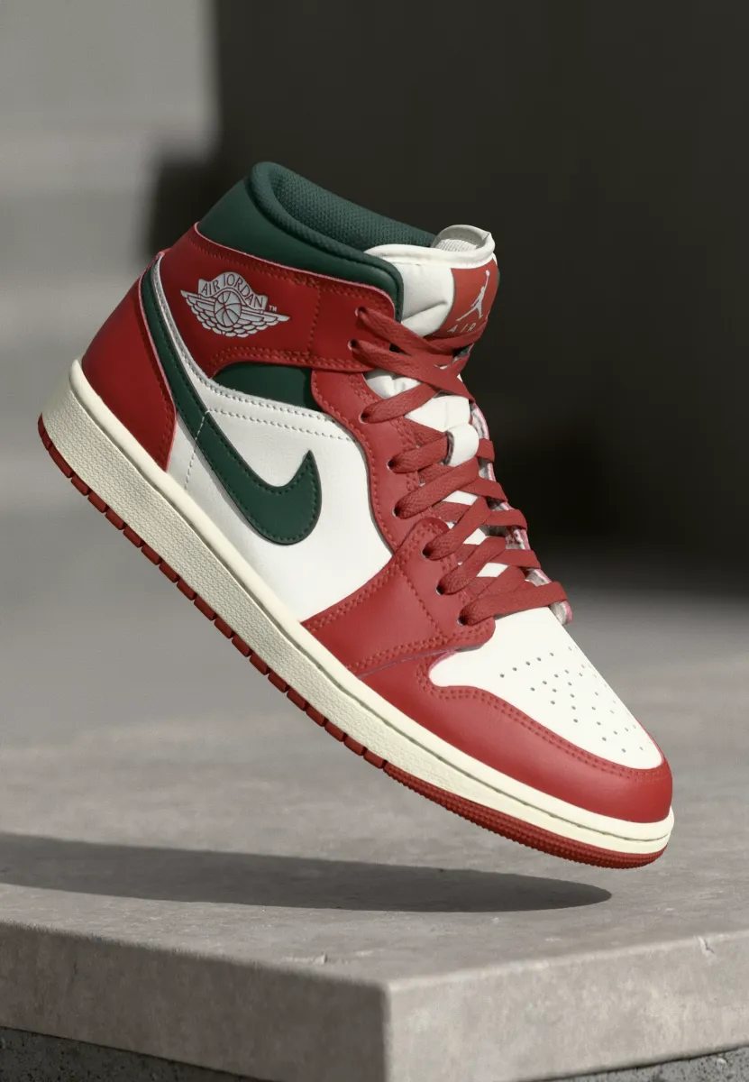 AIR JORDAN 1 MID - Sneaker high - sail/midnight green/pure platinum-coloured/redstone
