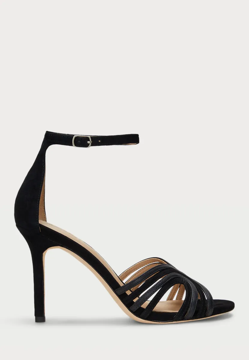 ALLIE SUEDE & LEATHER MULTISTRAP SANDAL - High Heel Sandalette - black