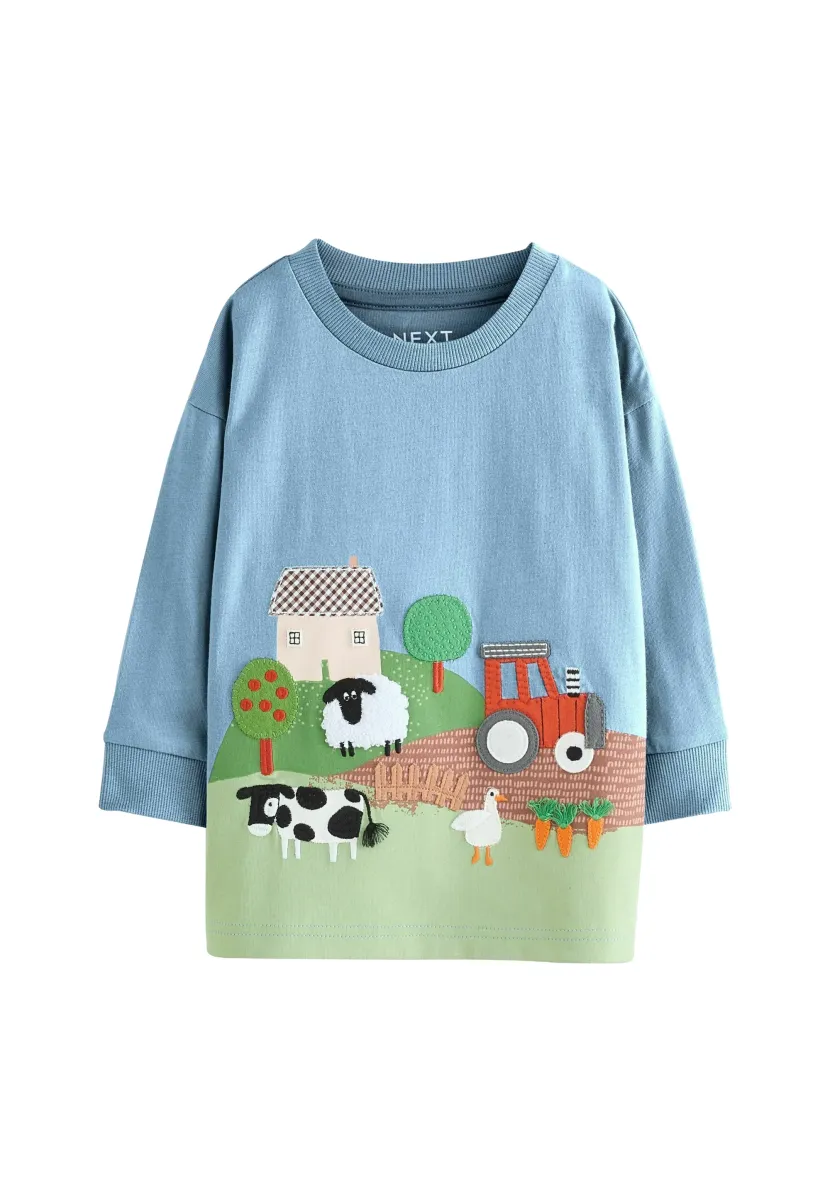 APPLIQUÉ - Langarmshirt - green farm scene