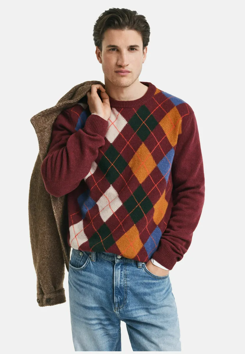 ARGYLE C-NECK - Strickpullover - winter wine