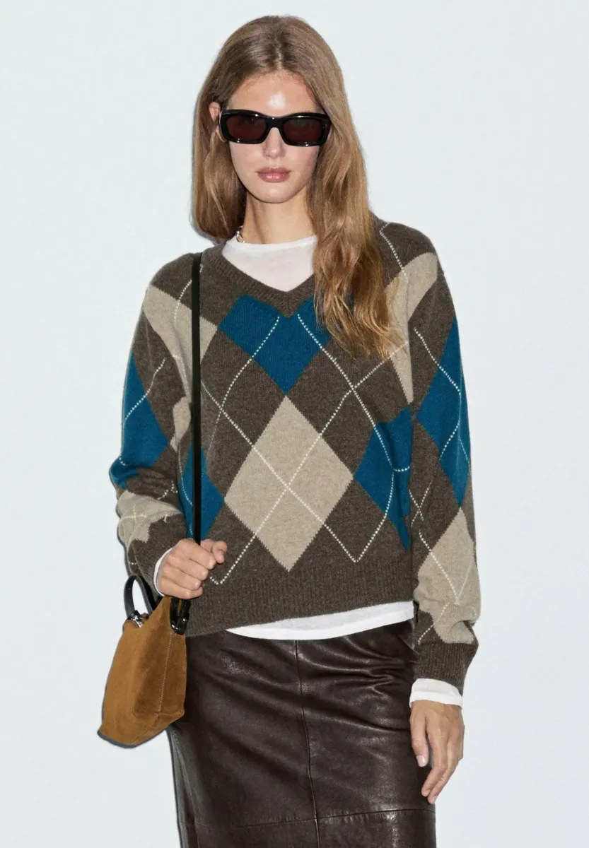 ARGYLE V-NECK - Strickpullover - dark blue