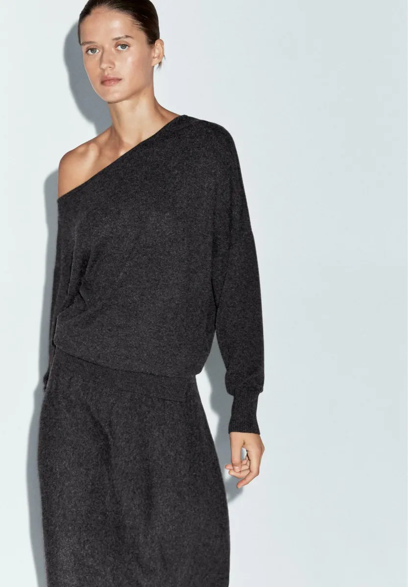 ASYMMETRIC NECK - Strickpullover - mottled light grey