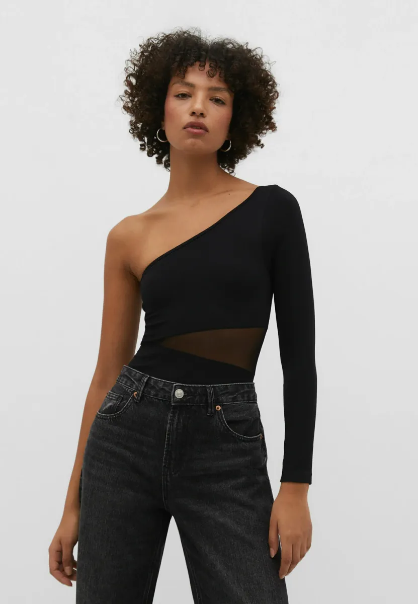 ASYMMETRIC WITH SHEER DETAILS  - Langarmshirt - black