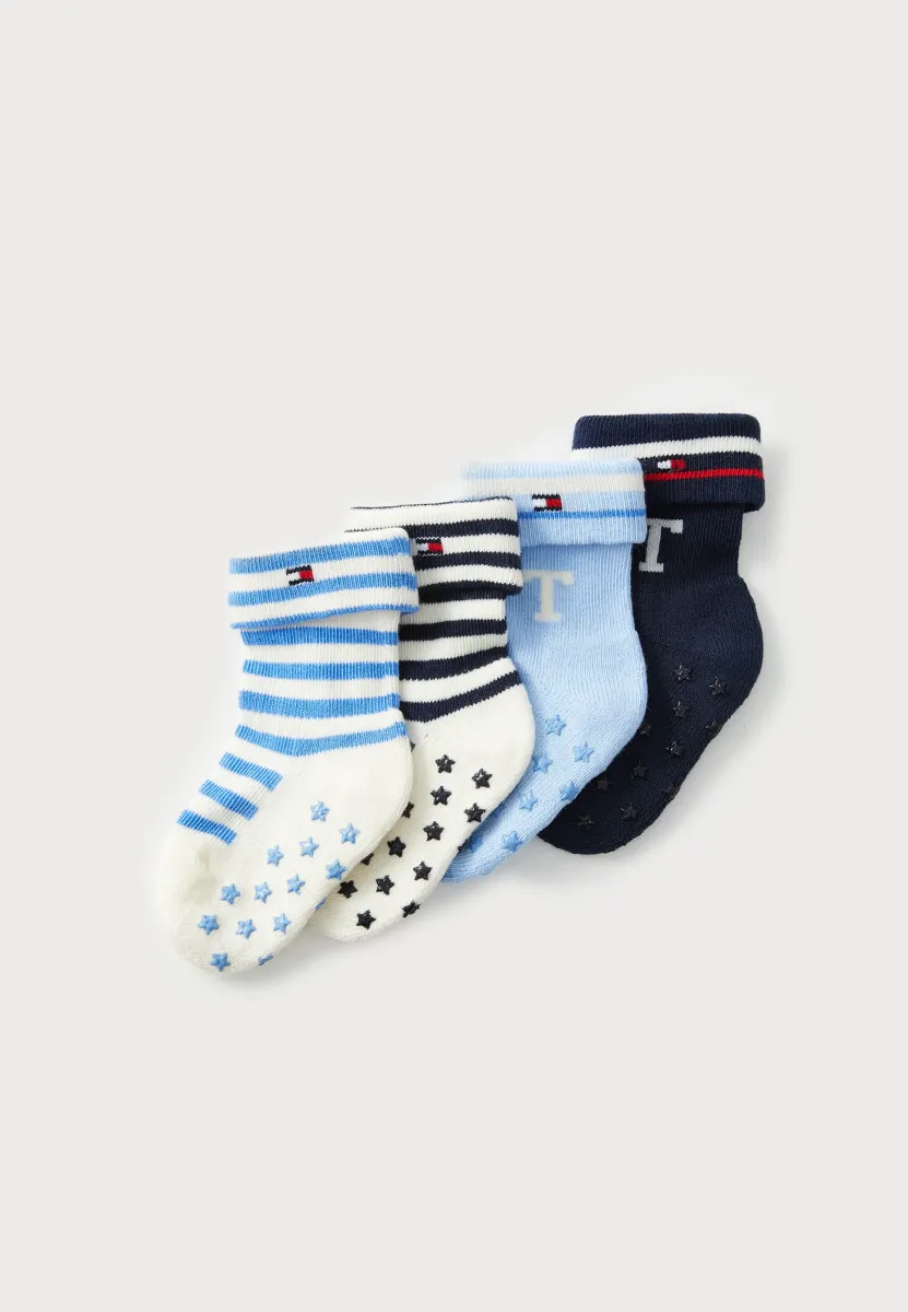 BABY SOCK FOLD OVER STRIPE UNISEX 4 PACK - Socken - light blue
