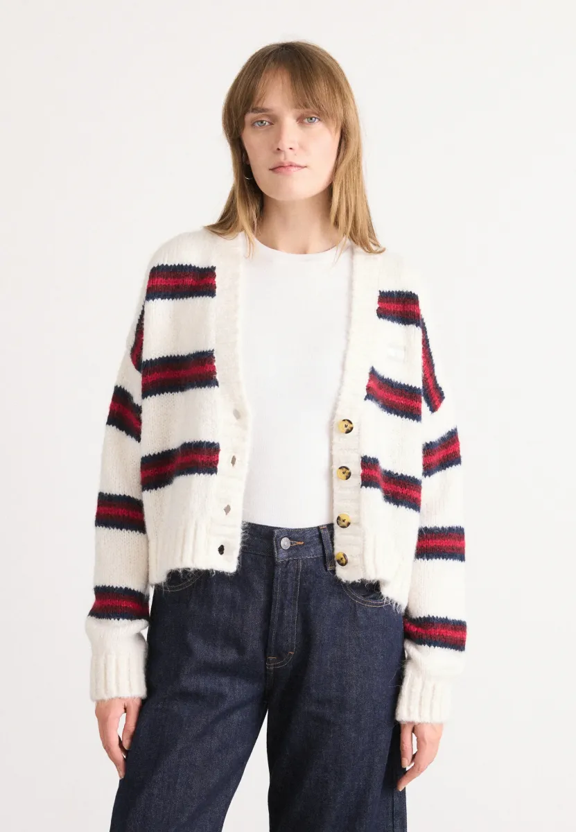 BADGE STRIPE FLUFF - Strickjacke - ancient white
