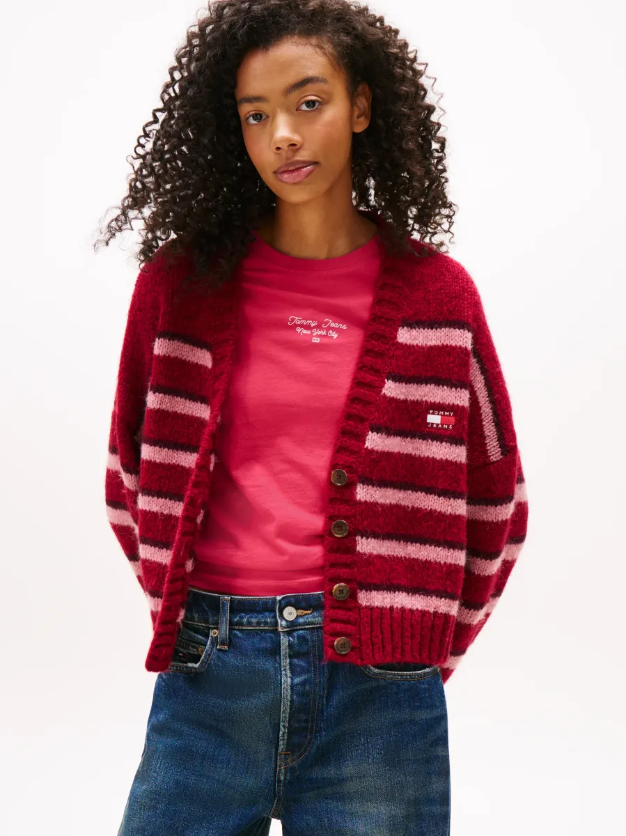 BADGE STRIPE FLUFF - Strickjacke - ruby/rhubarb