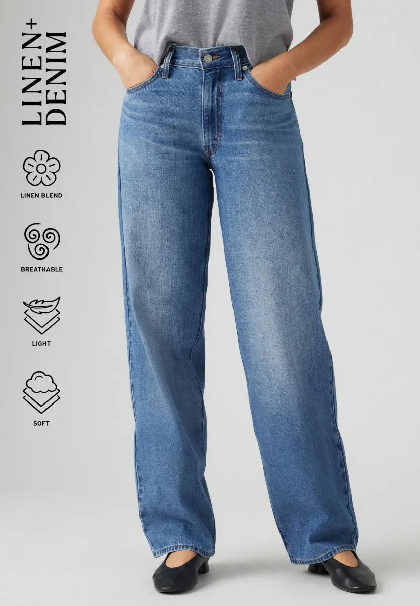 BAGGY DAD - Jeans Relaxed Fit - heavy check linen+ denim