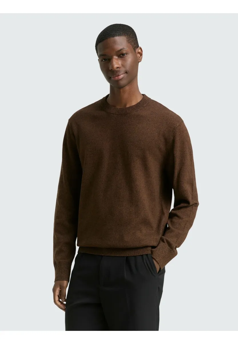 BASIC CREWNECK  - Strickpullover - brown black mouline