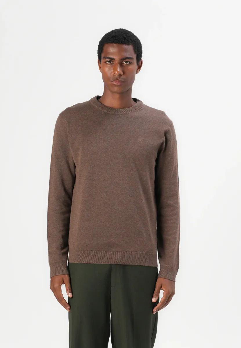 BASIC CREWNECK - Strickpullover - dark taupe melange
