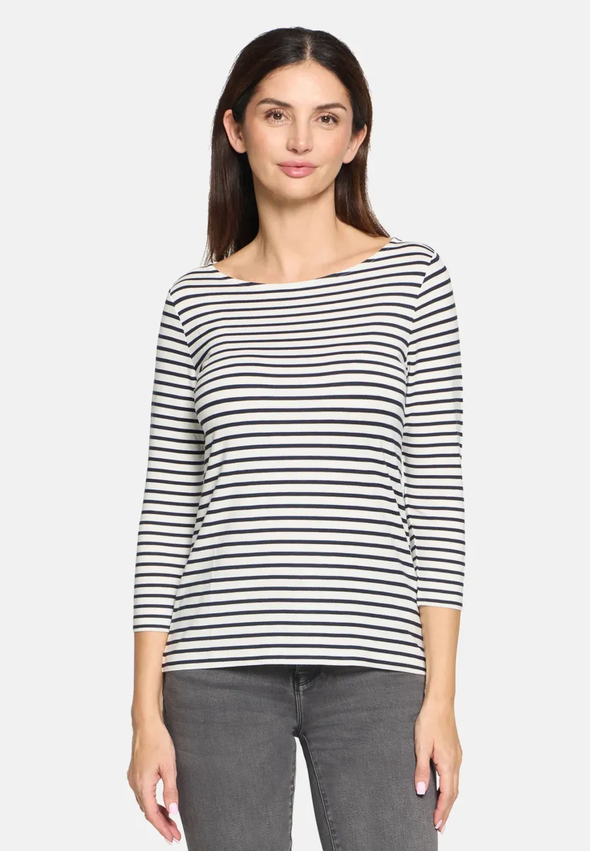 BASIC  MIT RINGEL - Langarmshirt - weiß dunkelblau