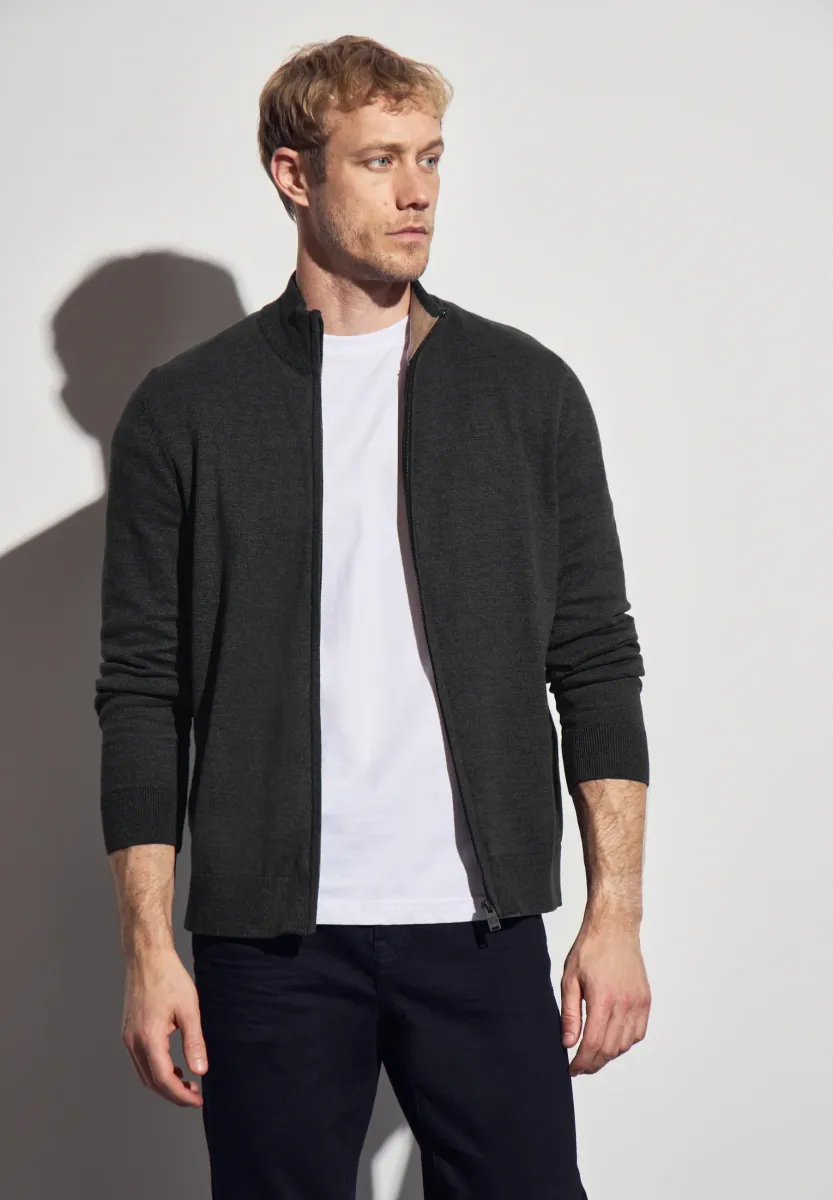 BASIC MIT ZIPPER - Strickjacke - grau