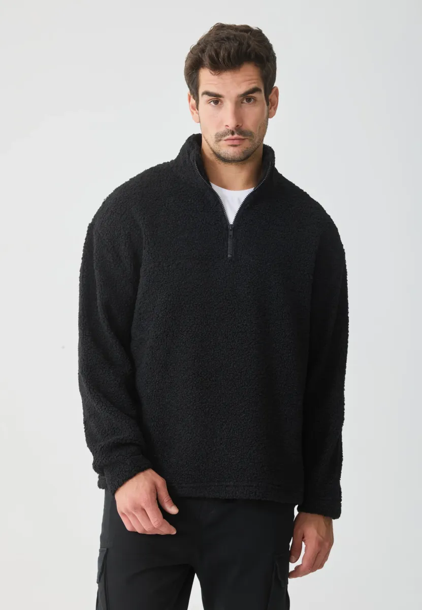 BASIC SHERPA FLEECE TROYER - Fleecepullover - black