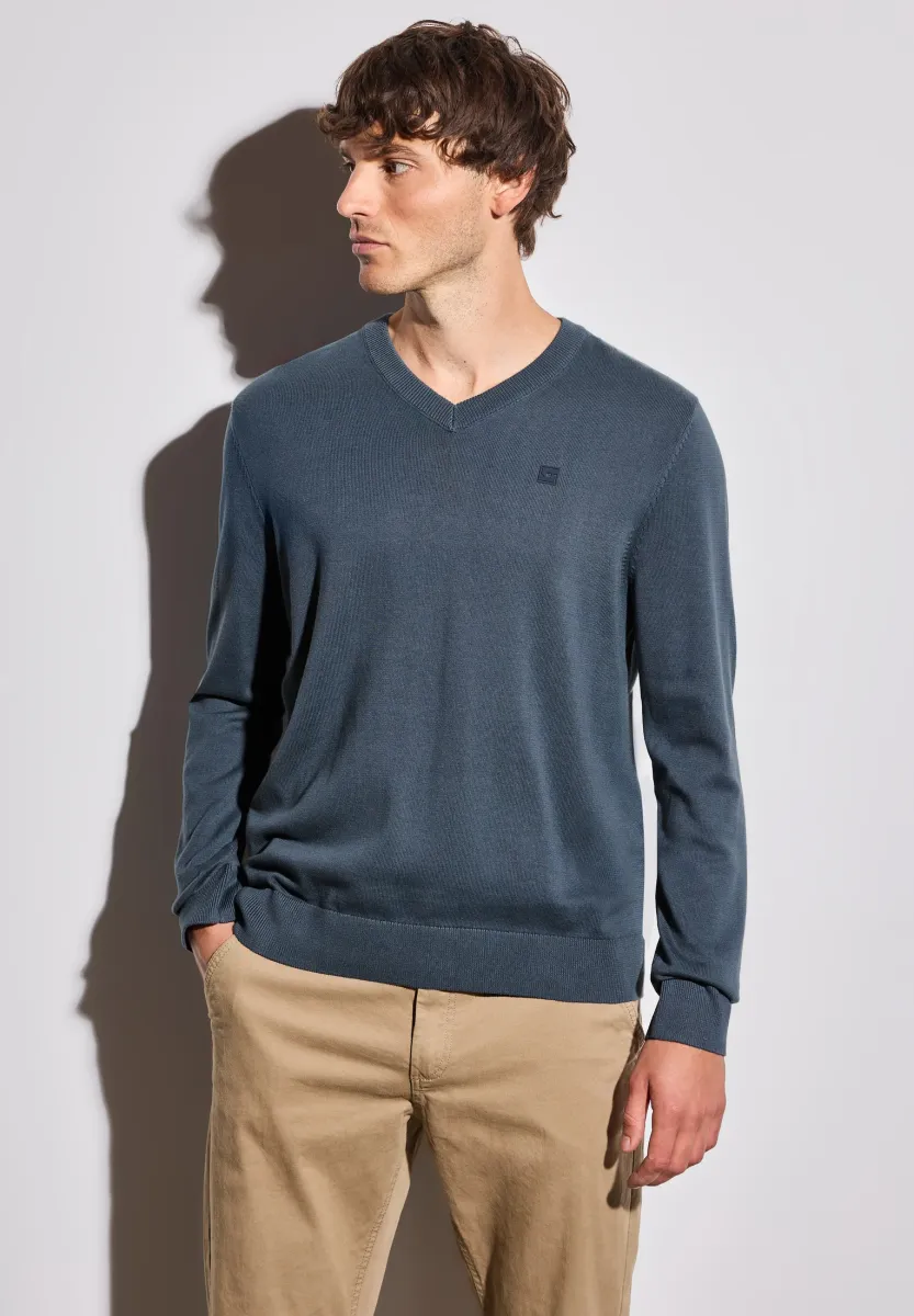 BASIC V-NECK - Strickpullover - blau