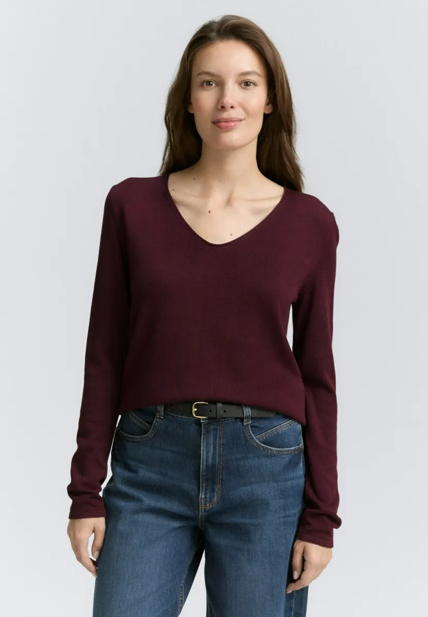 BASIC V-NECK - Strickpullover - bordeaux/red