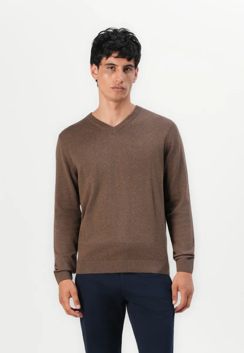 BASIC V NECK - Strickpullover - dark taupe