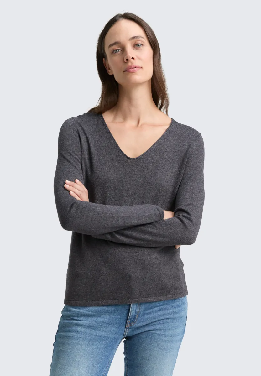 BASIC V-NECK - Strickpullover - evident anthracite