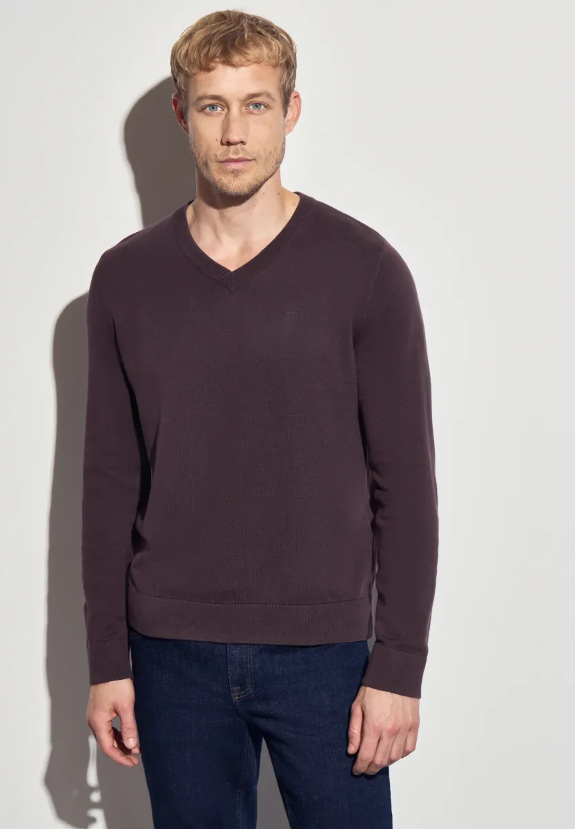 BASIC V-NECK - Strickpullover - rot