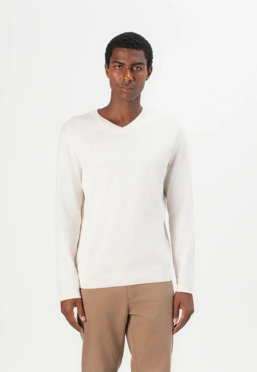 BASIC V NECK - Strickpullover - soft buttercream melange
