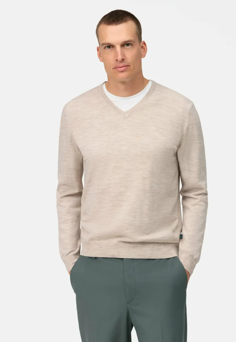 BASIC V-PULLOVER - NICHT VERWENDE - Strickpullover - hellbeige