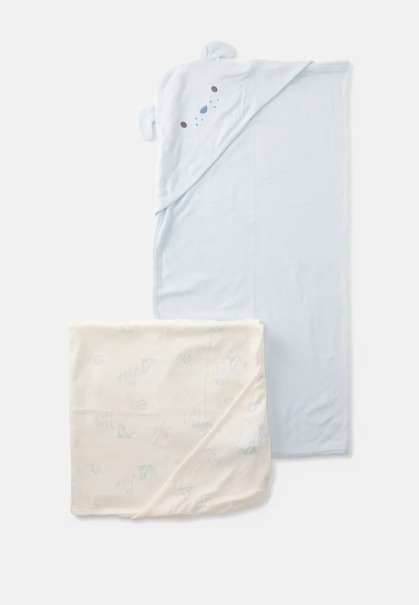 BATH TOWELS UNISEX 2 PACK - Badetuch - off-white/light blue